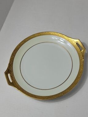 White Porcelain Serving Tray with Decorative Gold Rim